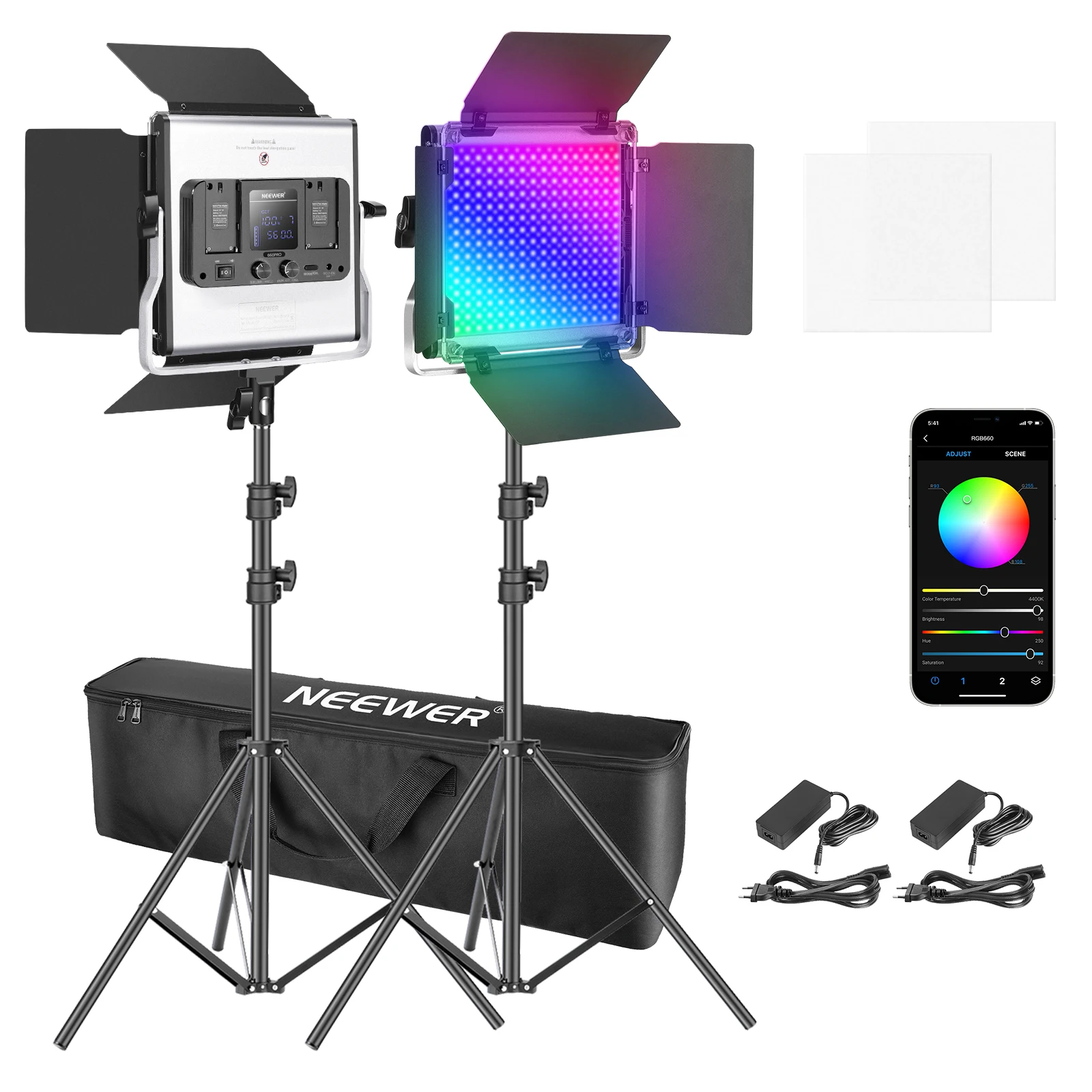 Luz LED RGB Neewer 660 con con - Photography Lighting Kit Neewer reseña y precio